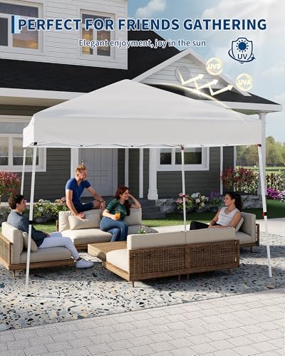 GarveeLife Canopy Tent, GarveeLife 10X10 FT Pop Up Canopy Outdoor Instant Tent Slant Legs with Carrying Bag, Portable Gazebo Shelter for Patio Deck Garden Beach - 8X8 FT Canopy Cover (White) - color: White