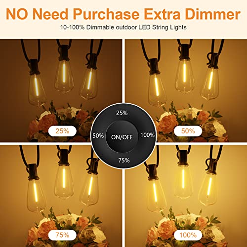 150FT Outdoor String Lights with Remote, Garden Patio Decor with 2500K Warm White, 75+3 LED Edison Bulbs, Support Timer Dimmable Waterproof Shatterproof for Yard Outside Porch Deck Backyard - size: 150FT