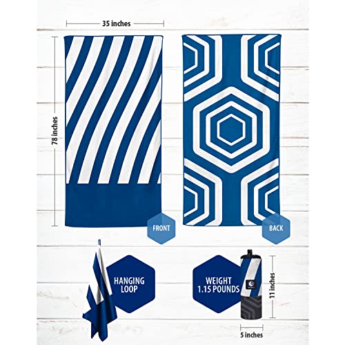 VENTURE 4TH Microfiber Beach Towel: Quick-Dry, Compact, Sand-Free, Absorbent, Sandproof and Lightweight - Perfect for Camping, Beach, and Roadtrips (Dark Blue Stripes Design | 35x78 inches) - color: Dark Blue, size: Extra Large (78" x 35")