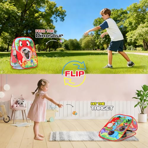 Bean Bag Toss Game for Kids/Double-Sided Foldable Cornhole Board/Backyard Beach Yard Outdoor Toys for Kids Ages 4-8/5-Second Setup/Party Supplies for Kids - color: big dinosaur