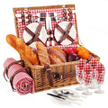Picnic Basket for 4 Persons with Waterproof Picnic Blanket and Insulated Cooler, Large Wicker Picnic Basket for Camping, Outdoors, Valentine's Day, Christmas, Birthday, Wedding Gift - color: Red and White Small Plaid