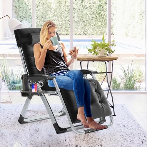 Slsy Zero Gravity Chair, Reclining Lounge Chair with Removable Cushion & Tray for Indoor and Outdoor, Patio Recliner Folding Reclining Chair - color: Truffle, style: Zero Gravity Chair