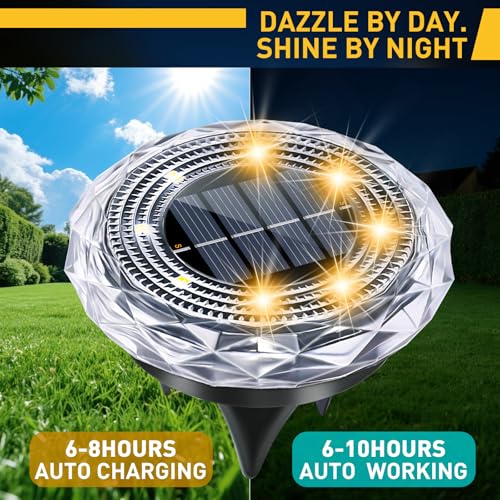 Solar Ground Lights,Solar Disc Light Outdoor Waterproof,Landscape Lighting Garden Lights for Pathway, Yard, Deck, Lawn, Patio, Swimming Pool, Walkway(Warm, 8Pack) - color: Warm colors, size: 8 Pack