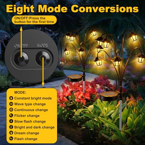 4 Pack Solar Hexagon Lights Outdoor Garden, 6 Head Solar Swaying Pathway Stake Lights with 8 Modes Changing Colors Waterproof for Yard Lawn Patio Landscape Decor - style: Palace