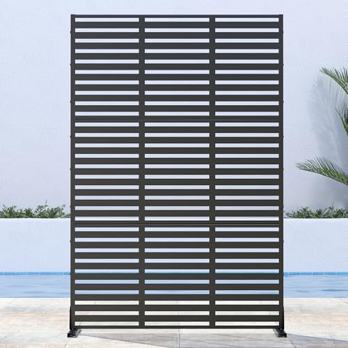 Casaphoria Metal Privacy Screen Outdoor, 72" H x 47" W Freestanding Decorative Privacy Screen for Patio Deck Balcony Garden with Stable Base, Black-Adams - color: Black-adams-3