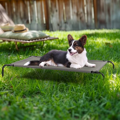 Elevated Dog Bed Cot,Portable Indoor & Outdoor Pet Hammock with Metal Frame & Breathable Mesh,No-Slip Feet,Cooling Raised Pet Bed for Large Dogs, (Grey, Small) - color: Grey, size: Small