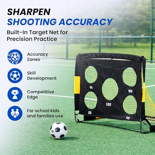 Pop Up Soccer Goals Set of 2, Kids Soccer Goal, 4x3 ft Portable Soccer Goal for Kids, Soccer Net for Backyard with Carry Bag, Small Foldable Indoor Outdoor Training Equipment for Toddlers and Youth.