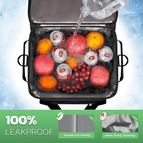 MIYCOO Cooler Bag Double Deck - 60 Can Leakproof Insulated Portable Soft Lunch Cooler, Extra Large Expandable Ice Chest Cooler for Beach, Picnic, Camping, Shopping - color: Black, size: 30l