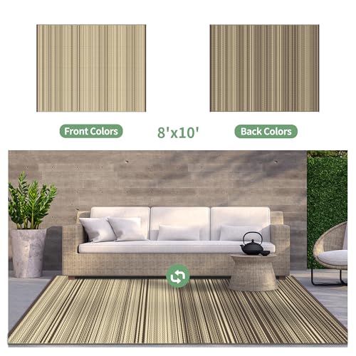 GENIMO Outdoor Rug 8x10 ft Waterproof, Reversible Plastic Straw Patio Rug for RV Camping Mat, Deck, Backyard Balcony Mat - Lightweight & Easy to Clean, CoffeeBeige - color: Coffeebeige, size: 8' x 10' (Rectangular)