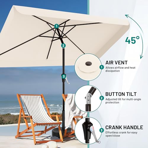 AreShark 6.5 x 10 FT Rectangular Valance Patio Umbrella, Outdoor Umbrella with Tilt and Crank, Market Table Umbrellas W/ 6 Ribs UV Protection for Garden, Deck, Backyard Pool, Cream White - color: Cream White, size: 6.5x10 FT