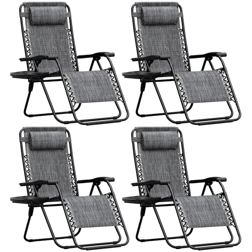 Homall Zero Gravity Chair Patio Folding Lawn Outdoor Lounge Reclining Chair with Cup Holder Pillows for Poolside Backyard and Beach Set of 4 Double Grey - color: Double Grey, size: 4 PCS