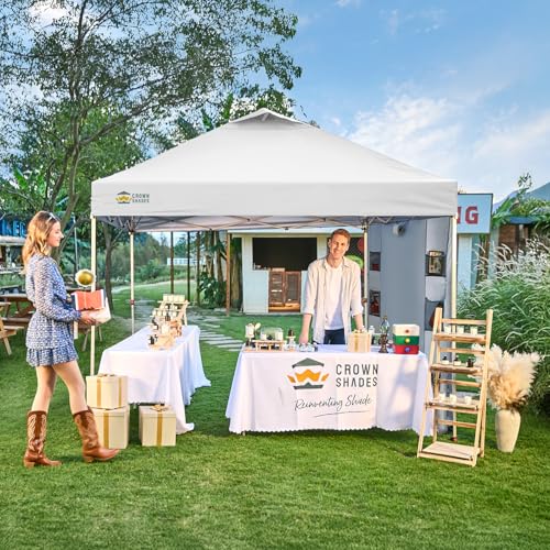 CROWN SHADES Canopy Tent 10x10 Pop Up Canopy Outdoor Shade with Pockets Sidewall, Easy Up Sun Shelter with One Person Set Up Center Lock, Portable Instant Camping Beach Canopy Tents, Grid White - color: Grid White
