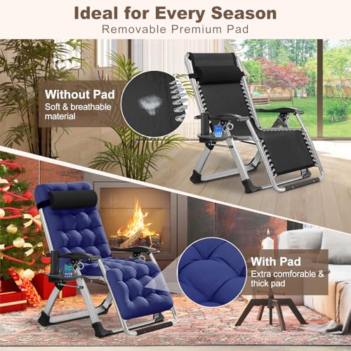 DoCred Comfy Chair, Folding Chair Recliner Chair for Bedroom and Living Room, Folding Reclining Patio Chairs Lounge Chair with Removable Cushion for Indoor Outdoor - color: Blue