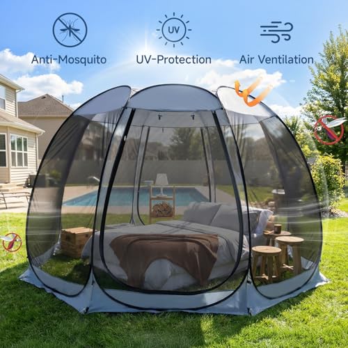 Alvantor 12'x12' Pop Up Screen House Tent, Instant Outdoor Gazebo with Mosquito Netting & UPF 50+ Sun Protection, Portable Canopy Shelter for Patio, Backyard, Camping (8-10 Person),Charcoal Gray - color: Charcoal Gray, size: 12'x12'