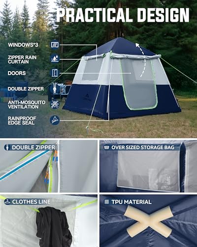 CORANI 14.1'x6.5'x9' Inflatable Tents for Camping, Portable 6/8/10 Person Blow Up Air Tent, Waterproof Windproof Easy Setup Large Family Tent with 2 Doors, 6 Windows, Mosquito Screen - color: Navy Blue, size: 4 person 7.5x7.5ft
