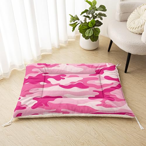 Nttopship Dog Cat Bed Mat Ultra Soft Fluffy Pet Bed Washable Fashion Dog Crate Beds Comfy Comfy Pet Sleeping Pad Suitable for Pet Raised Bed(30"x26",Pink Camo) - color: Pink Camo, size: Medium