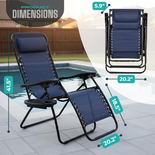 Amazing for less (2-Pack) Zero Gravity Lounge Chair Adjustable Outdoor Reclining Chair Folding Patio Anti-Gravity Indoor Outdoor Lounge Chair w/Pillow, Cup Holder (Two Chairs - NavyBlue) - color: Two Chairs - Navyblue