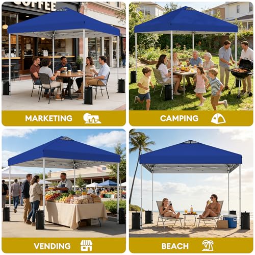 SANWAY 10x10 Pop Up Canopy Tent, One Push Setup, Heavy Duty Portable for Beach Camping Parties with Vents - Blue - color: Blue