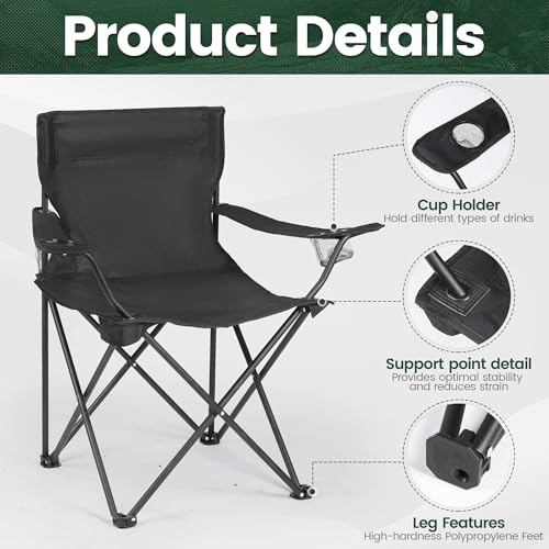 2 Pack Camping Chairs -Lightweight and Supportive Chairs for Adult and Lightweight Individuals - Compact, Durable, and Portable - Ideal for Camping, Hiking, Beach, and Picnics -Carry Bag - color: Black Chair 2pcs