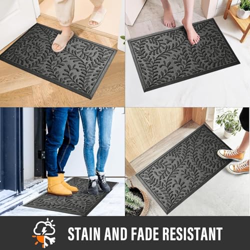 HIYARD Front Door Mat, Absorbent Dirt Trapping Welcome Door Mat Indoor Outdoor, Non Slip Entry Mat, Indoor Outdoor Door Mats, Fade Resistant, Low Profile Doormat for Entryway, 47×32, Grey - color: Grey, size: 2'8" x 3'11" (Rectangular)