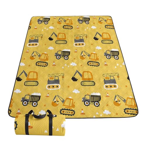 Outdoor Picnic Blanket,Portable Sandproof Waterproof Picnic Mat,Truck Excavator Tractor Printed Camping Beach Mat for Sand and Wet Grass Hiking (Excavator L) - color: Excavator, size: Extra Long - 78"x78"