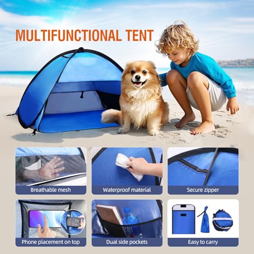 Beach Sun Shelters, Instant Sun Shade Canopy Head PopUp Canopy Automatic Shade Tent for Camping, Portable Windproof Waterproof with Mobile Phone Stand with Tent Nails, with Breathable Mesh, 80cm - color: Blue-Breathable-31.5in
