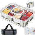 Snackle Box Container with Ice Pack, 304 Stainless Steel Divided Serving Tray, Snacklebox with Insulated Bag, 8 Compartment Platter Box with Lid and Handle for Beach, Road Trip, Boat Days, Pool Party - color: Silver White