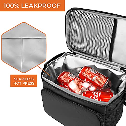 opux Insulated Lunch Bag for Men Women, Soft Lunch Box for Office Work School Picnic, Leakproof Lunch Cooler Bag with Shoulder Strap for Kid Adult Boy Girl, Medium Lunchbox Lunch Tote (Black) - color: Black, size: Medium