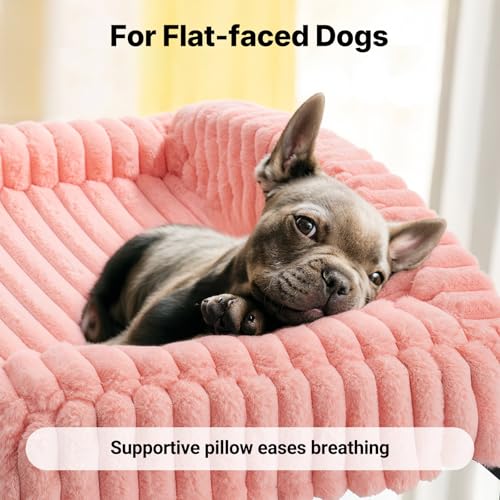 Veehoo Elevated Dog Bed with Bolster Cushion, Fluffy Plush Dog Couch Beds for Small Dogs, Cats, Washable Raised Pet Cot with Non-Slip Feet for Indoor or Patios Use, 24 x 18 Inches, Pink - color: Pink, size: 24.0"L x 18.0"W x 8.3"Th