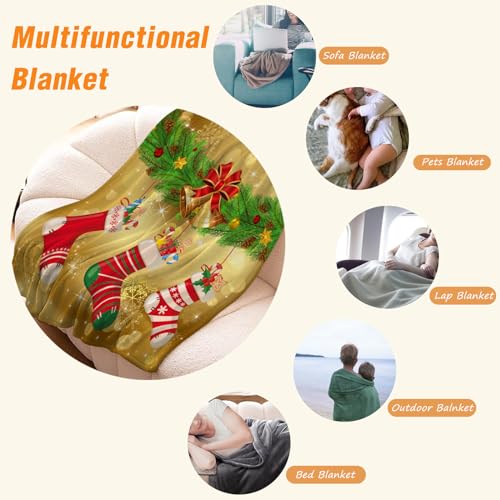 YeeJu Christmas Decorative Throw Blanket Gold Christmas Stockings Throw Blanket for Couch Sofa Bed Soft Cozy Lightweight Fuzzy Plush Fleece Blankets and Throws Xmas Winter Holiday Blanket 50x60 - color: Chrsitmas-23, size: 50"x60"