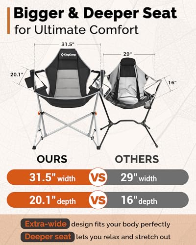 KingCamp Hammock Chair with Footrest – Heavy Duty Swinging Rocking Camping Chairs for Adults up to 400lbs, Folding Portable Oversized Rocker with Cup Holder & Pillow for Outdoor Beach Lawn RV Sports - color: Footrest Deluxe Cyan/Grey