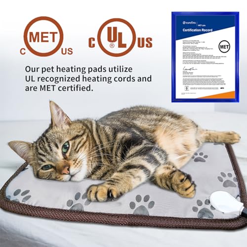 GOLOPET Cat Heating Pad Round with Smart Thermostat Switch and Power Line Protection Tube,Obtained MET and UL Dual Certification,Waterproof Pet Heating Pad for Cats-Paw Print - size: 16.0"L x 16.0"W x 0.5"Th