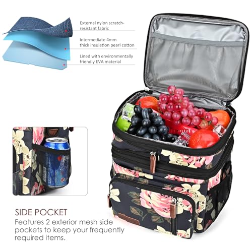 MIYCOO Lunch Bag & Lunch Box for Women Men, Double Deck Leakproof Insulated Soft Large Adult Camping Cooler bag for Work, Beach, Picnic, Travel (Flower, 15L) - color: Flower