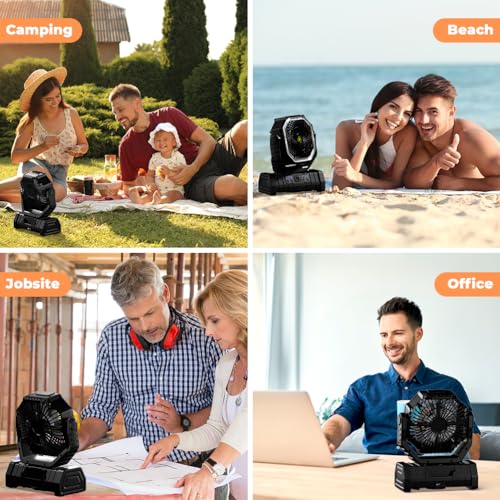 Camping Fan - 20000mAh Battery Powered Fan Rechargeable with LED Lantern - Portable Outdoor Tent Fans with Hanging Hook 4 Speeds Wind Remote Control, Black - color: Black