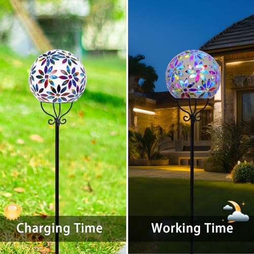 VCUTEKA Solar Outdoor Lights Garden Decor Mosaic Solar Garden Lights Waterproof Glass Ball LED Pathway Stake Light for Landscape Lawn Patio Yard Decoration 6 inch, Multi - color: Multicolor