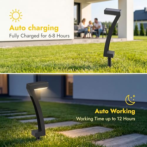 Solar Lawn Lights 7-Shaped Solar Walkway Light Outdoor IP65 Waterproof Dusk to Dawn for Driveway, Lawn, 6 Pack