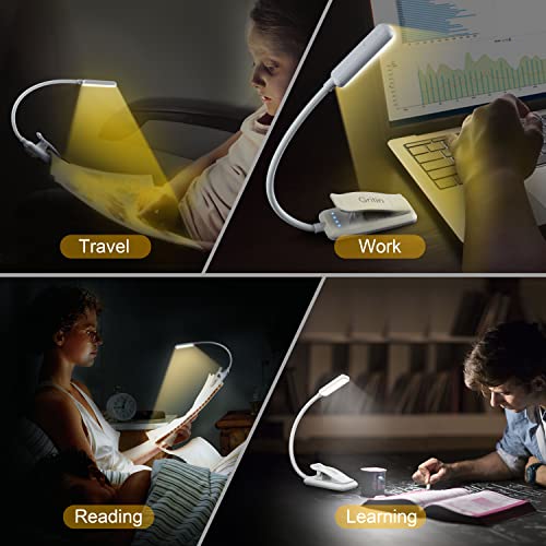 Gritin 9 LED Rechargeable Book Light for Reading in Bed -Eye Caring 3 Color Temperatures,Stepless Dimming Brightness,80 Hrs Runtime Small Lightweight Clip On Book Reading Light for Studying-White - color: ‎White