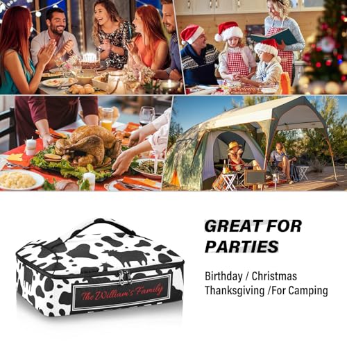 Kcldeci Custom Insulated Casserole Carrier Cow Print Personalized Food Carriers with Dish Storage Leakproof Lasagna Holder Bag for Lasagna Pan Baking Dish Casserole Dish - color: B03