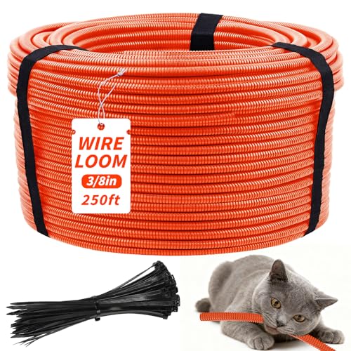 250FT Orange Split Wire Loom Tubing, 3/8 Inch Wire Protector Tubing, Automotive Wire Flexible Conduit Cord Covers with 50 Cable Ties for Automotive Marine Agriculture Electrical Cable Protection - color: Orange, size: 3/8in x 250ft