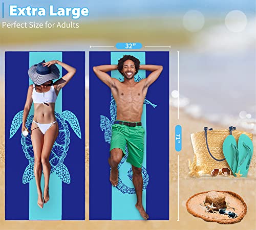 2 Pack Microfiber Lightweight Beach Towel 71"x32" Oversized Extra Large Thin Sand Free Towels Travel Swim Pool Yoga Gym Camping for Adults Women Men Beach Essentials Accessories Vacation Gift - color: 2 Pack Turtle Seahorse