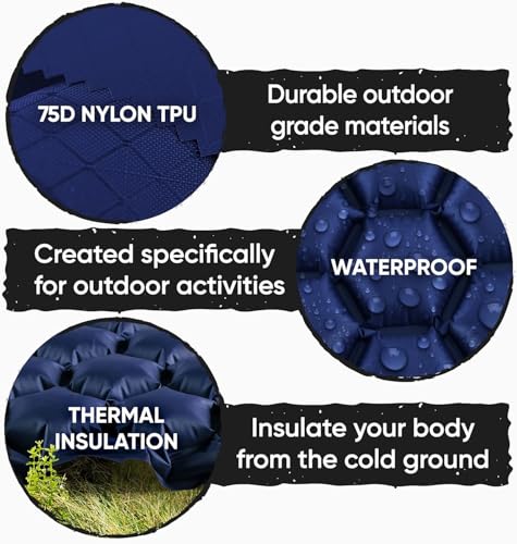 POWERLIX Ultralight Camping Sleeping Pad with Inflation Bag– Compact Lightweight Camping Pad, Outdoor Backpacking Hiking Traveling Airpad Camping Air Mattress Sleeping Mat - color: Navy Blue