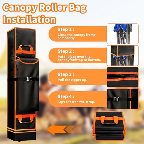 10x10x63 Inch Canopy Tent Bag Replacement with Handles and Roller Wheels for 10x10 Pop Up Canopy Tent, Storage Folding Bag Waterproof Oxford Fabric for Outdoor, Camping, Party