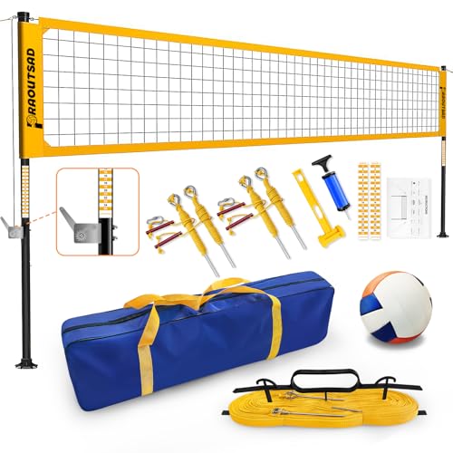 Heavy Duty Volleyball Net for Backyard, Professional Portable Outdoor Volleyball Net Set with Adjustable Aluminum Poles, Winch System, Anti-Sag Design, Carrying Bag for Beach and Grass - color: yellow