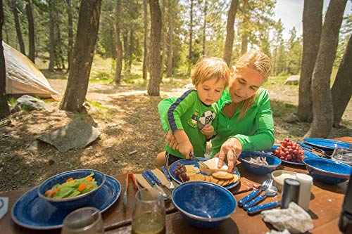 GSI Outdoors Pioneer Enamel 12 Pieces (4-Person) Dish Set I Enamelware Dishes Including Plates, Bowls and Mugs for Camping, Outdoors, RV, Camp, Blue - color: Blue