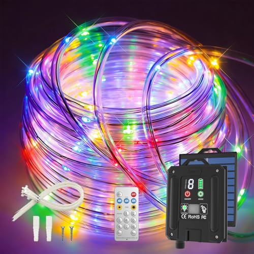 ICRGB Trampoline Lights, 66FT 200LED 1800mAh Solar Rope Lights Outdoor, IP67 Waterproof, Solar Power Outdoor Light, 8 Modes & Timer Function, Decorative for Trampoline Camping Tent Patio Porch Garden - color: Multicolor, size: 66FT