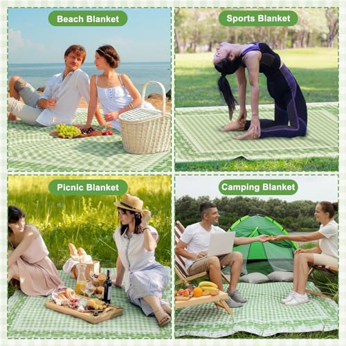 Qinyoung Bow Checkered Extra Large Picnic Blanket 79''x79'' Green Waterproof Foldable Blankets Sandproof Picnic Mat for Beach Spring Camping Grass Lawn Park Cute Couple Gifts Ideas Wedding Registry - color: Green, style: Bow Checkered