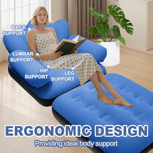 SeaSlep Blow Up Pull Out Couch with Headboard,Inflatable Couch with Flocked Surface,Folding Inflatable Chair for Adults,Portable Air Sofa Bed,Durable Air Couches,Inflatables couches for Camping-1pc