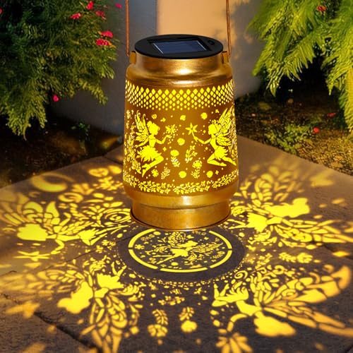 2 Packs Fairy Solar Lanterns Outdoor Waterproof with Shepherd Hook,Hanging Solar Lights Fairy Garden Decor,Christmas Decorations Gifts for Women Grandma,Metal Decorative Lanterns for Yard,Patio,Porch - style: 2 packs solar fairy lanterns
