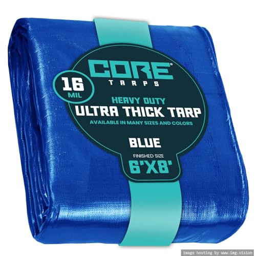 Core Tarps Extra Heavy Duty 16 Mil Tarp Cover, Waterproof, UV Resistant, Rip and Tear Proof, Poly Tarpaulin with Reinforced Edges for Roof, Patio, Pool, Boat (Blue 6′ X 8′) - color: Blue-16 Mil, size: 6′ X 8′