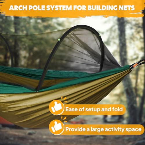 Chihee Ultra-Light Travel Camping Hammock Pop-up Net Hammock 660lbs Load Capacity,Breathable,Quick-Drying Parachute Nylon 2 Premium Carabiners,2 Tree Slings Included for Outdoor Backpacking Hiking - color: Camel/Olive Green
